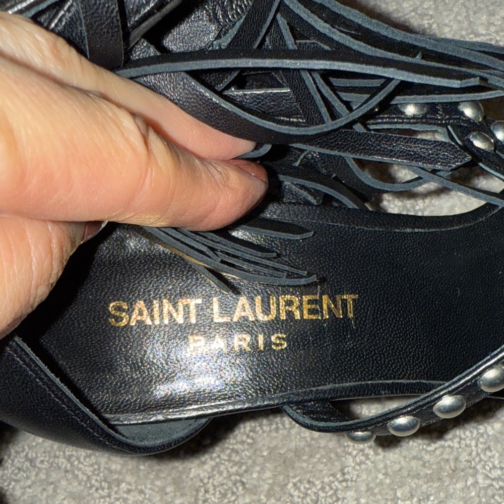 Saint Laurent blk Leather Fringe silver Studded Women's Sandals size 36 - Picture 4 of 5